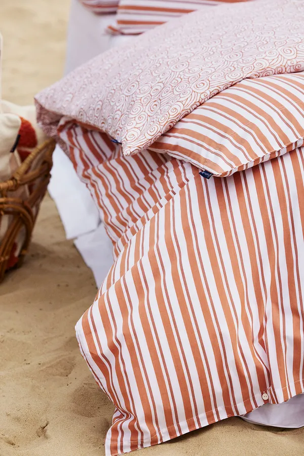 Striped Cotton Poplin Sengesett 220x220 + 50x60x2 cm Terra