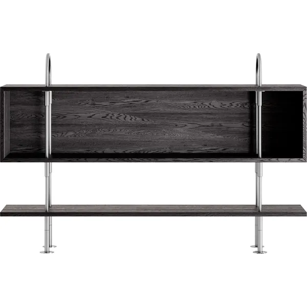 Keen Hyldesystem Med 1 Hylde / 1 Kassehylde 160 cm Satinpoleret Rustfrit stål / Sortbrun bejdset Ask
