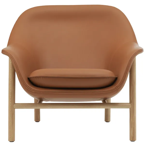 Drape Lounge Chair Low Grey Steel Lænestol Skum Fremstillet af læder Fremstillet af læder Ramme i egetræ Brun