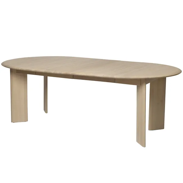 Bevel Extend. x2 Bord Forlængbart design i massiv bøg med bløde afrundede hjørner og elegante vinklede brede ben To medfølgende tillægsplader Forlængelig x2 White Oiled Beech