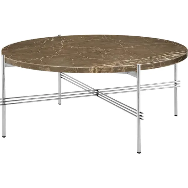 TS Sohvapöytä 80 cm Kiiltävä Teräs / Ruskea Emperadormarmori