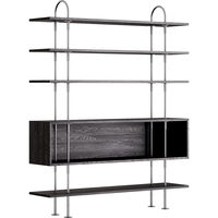 Keen Hyldesystem Med 4 Hylder / 1 Kassehylde 160 cm Satinpoleret Rustfrit stål / Sortbrun bejdset Ask