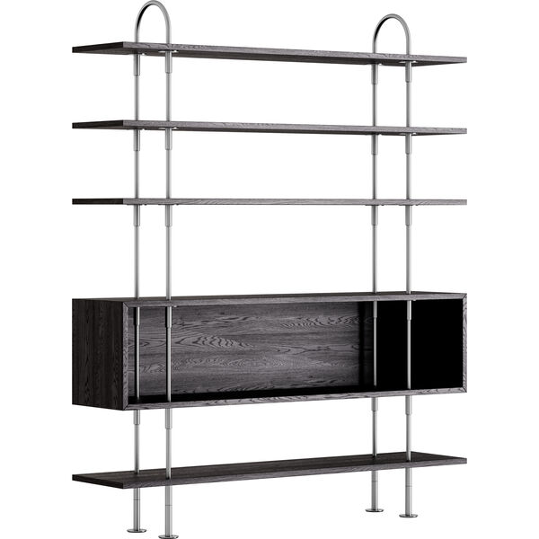 Keen Hyldesystem Med 4 Hylder / 1 Kassehylde 160 cm Satinpoleret Rustfrit stål / Sortbrun bejdset Ask