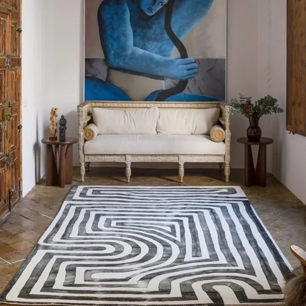 Psychedelic Labyrinth Rug Charcoal