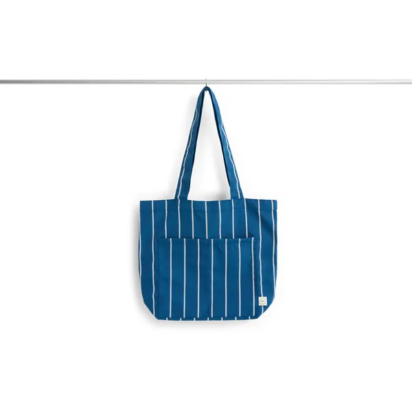 Outdoor Market Tote Bag Medium Blue With Beige Stripe