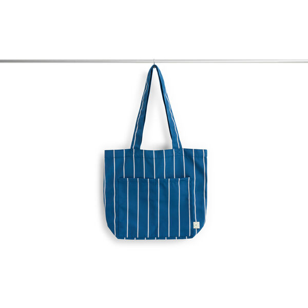 Outdoor Market Tote Bag Medium Blue With Beige Stripe