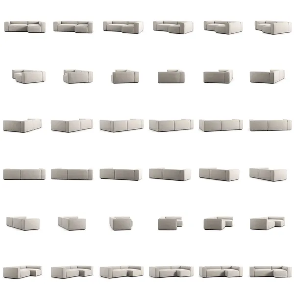Grand 3-Sitssoffa Divan Höger Minetyg Moon White