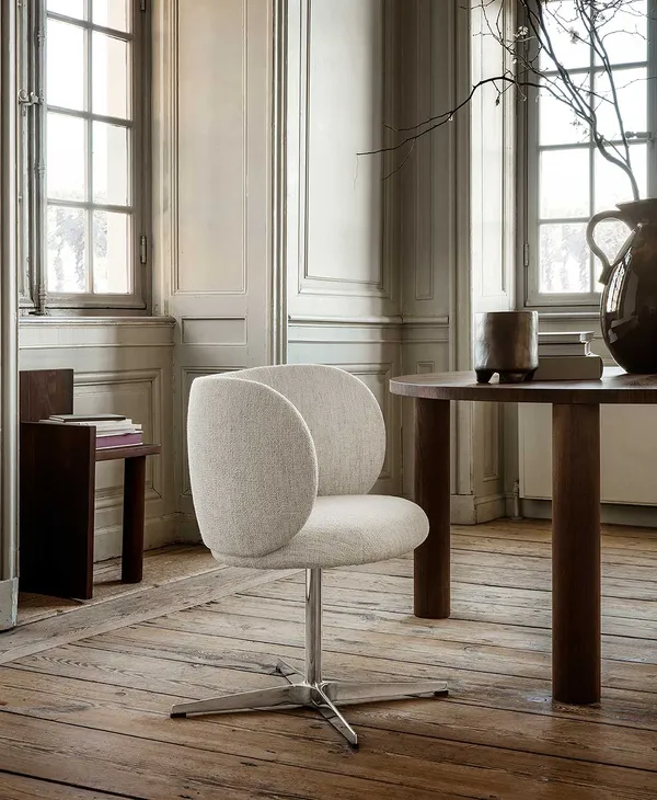 Rico Dining Swivel Bouclé Ruokailutuoli Luonnonvalkoinen
