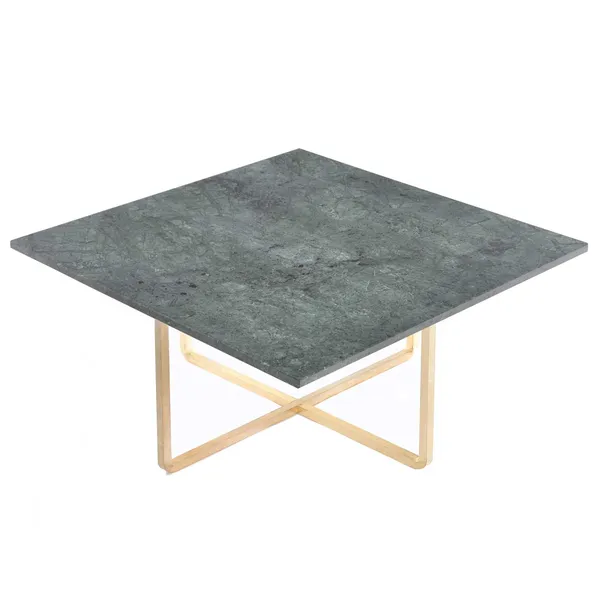Ninety Sofabord 80x80x35cm Grøn Marmor/Messing