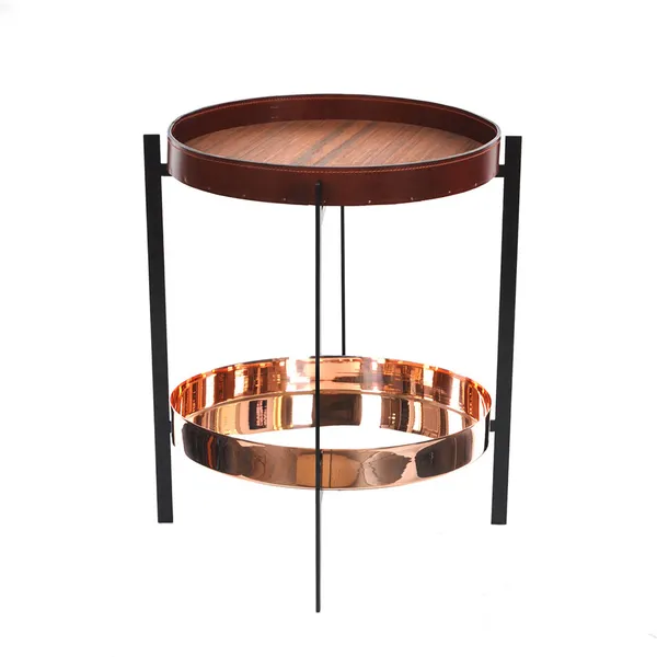 Deck Sidobord Svart Underrede Teak/Konjak Koppar