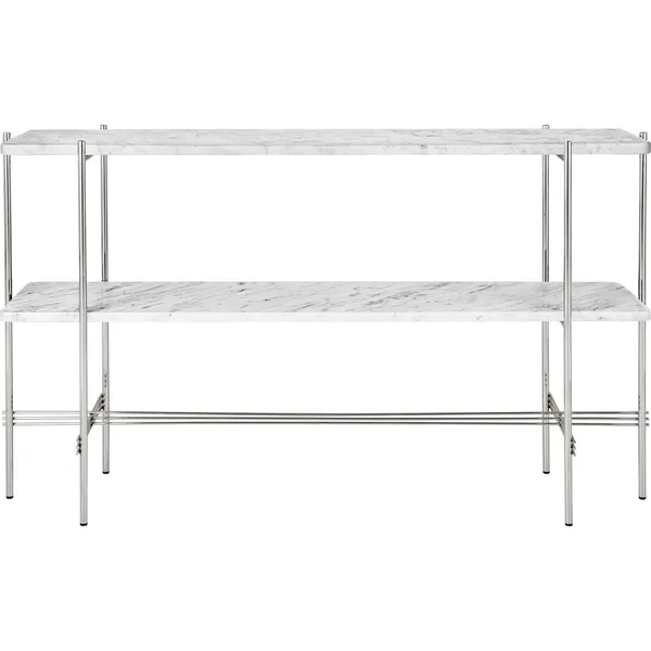 TS Console Sidebord 120x30x72 cm Poleret Stål / Hvidt Carrara marmor