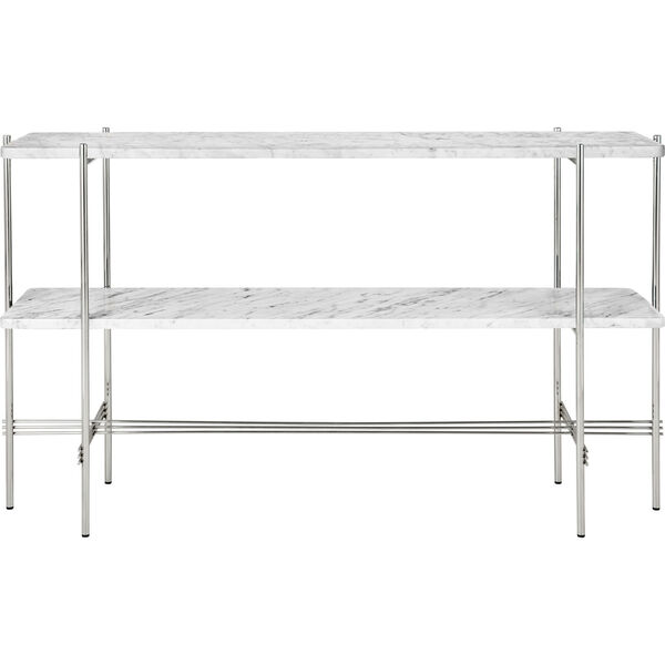 TS Console Sidobord 120x30x72 cm Polerat Stål / Vit Carraramarmor