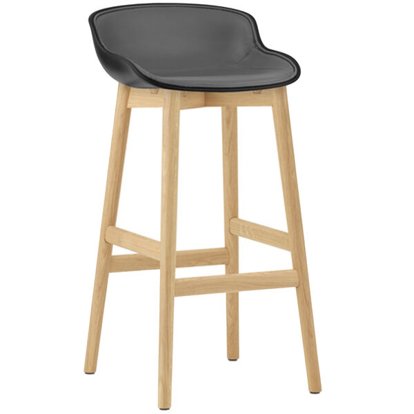 Hyg Barstol 75 cm Klädd Framsida Svart Läder / Ek