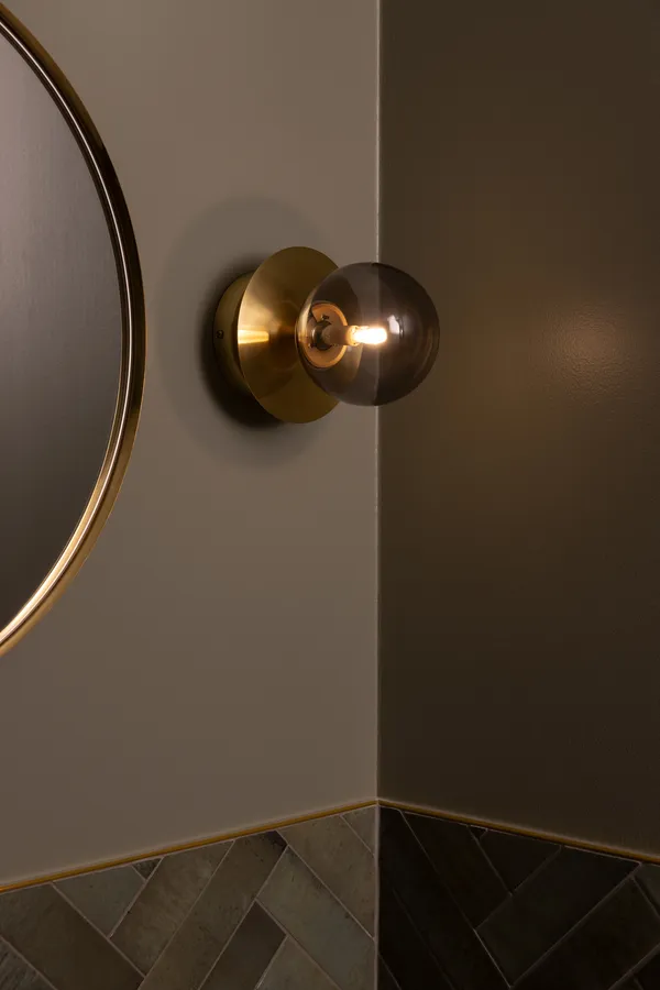 Art Deco Vegg-/Taklampe Røykfarget / Messing