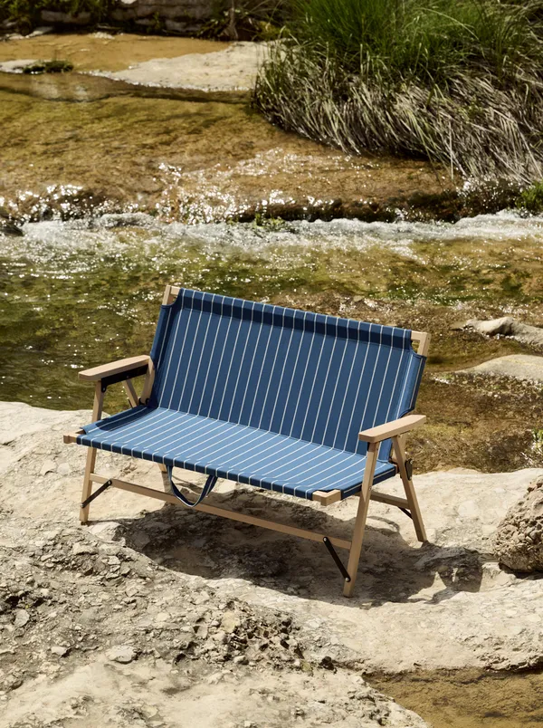 Outdoor Market Folding Sofa Blue With Beige Stripe
