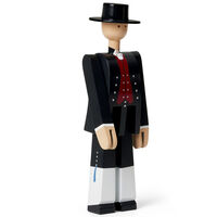 Norsk Bunad-Man Träfigur Svart/Svart / Vit