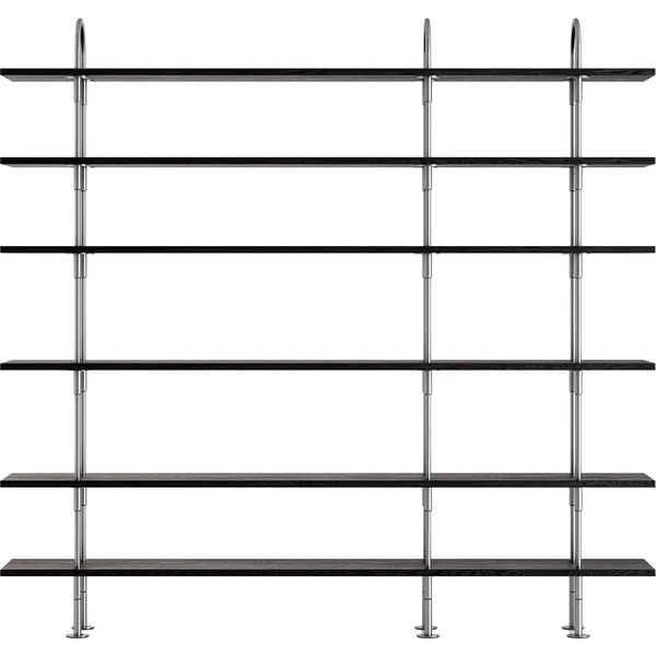 Keen Hyllsystem Med 6 Hyllplan 208 cm Satinpolerat Rostfritt stål / Svartbrunbetsad Ask