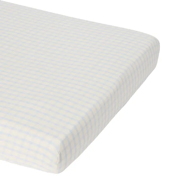Gingham Sky Blue Muslin Dra-På-Lakan Dubbel 180x200 cm