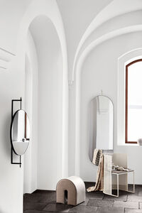 Curved Sittpuff Läder Ljusbrun