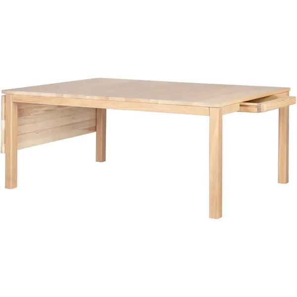 Klassik 6C Sofabord med Foldeplade & Skuffe 85x130 cm Hvidolieret Egetræ