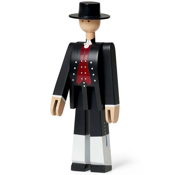 Norsk Bunad-Man Träfigur Svart/Svart / Vit
