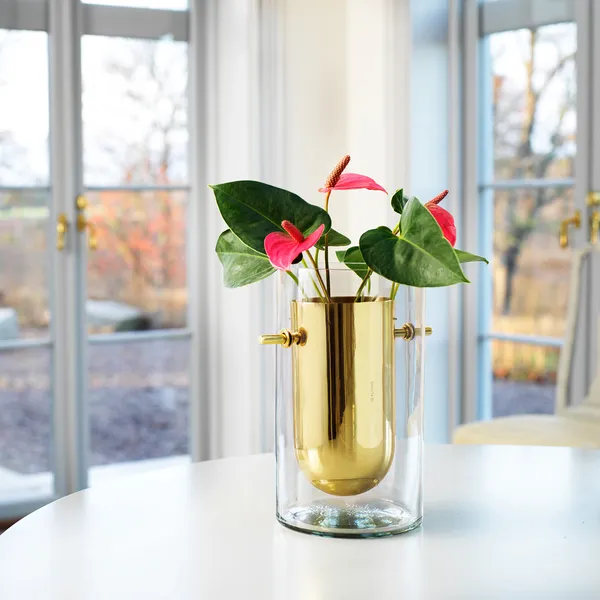 Alba Vase Mundblæst Glas / Messing Cylinder
