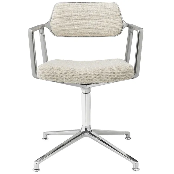 453 Drejestol Poleret Aluminium / Wavy Offwhite