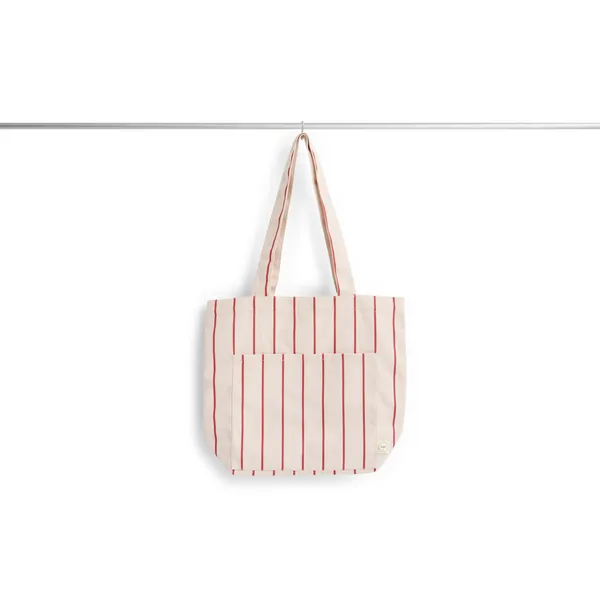 Outdoor Market Tote Bag Medium Beige With Red Stripe