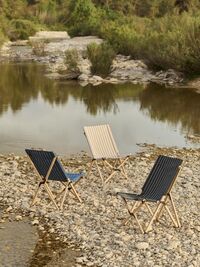 Outdoor Market Folding Chair Beige With Red Stripe