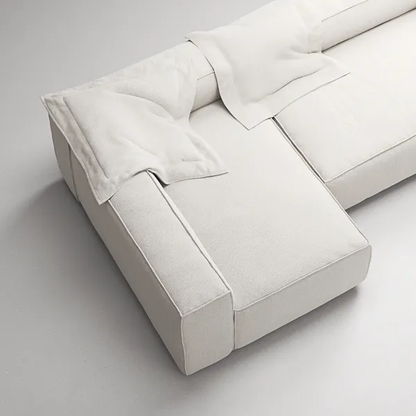 Grand 4-Sitssoffa Divan Vänster Med Fåtölj Bouclétyg Steam White