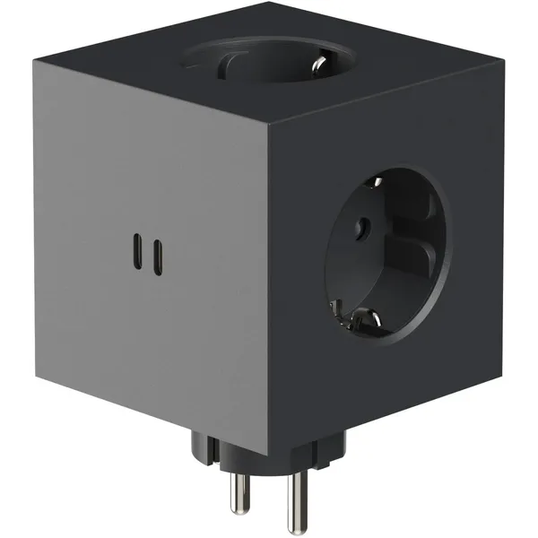 Square 2 Socket Extender With USB-C / Magnet Stockholm Black