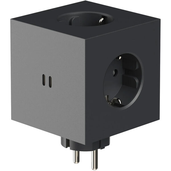 Square 2 Socket Extender With USB-C / Magnet Stockholm Black