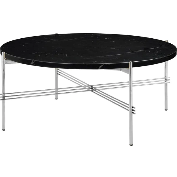 TS Sohvapöytä 80 cm Kiiltävä Teräs / Musta Marquinamarmori