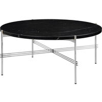 TS Sohvapöytä 80 cm Kiiltävä Teräs / Musta Marquinamarmori