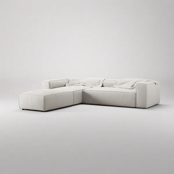 Grand 4-Sitssoffa Divan Vänster öppet avslut Med Fotpall Minetyg Moon White