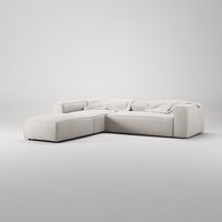 Grand 4-Sitssoffa Divan Vänster öppet avslut Med Fotpall Minetyg Moon White