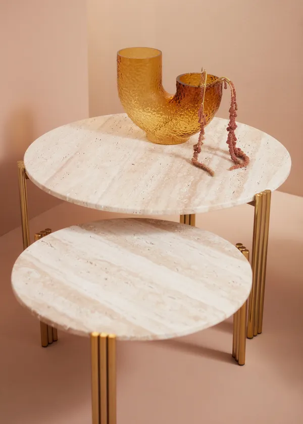 Tribus Sohvapöytä 80 cm Kulta / Travertiininvärinen