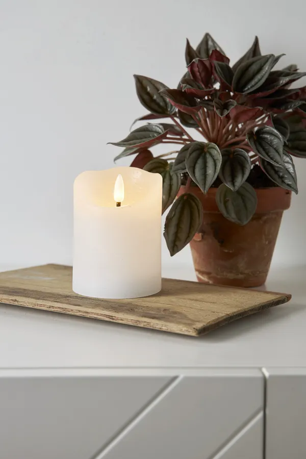 Flamme Rustic LED Bloklys Hvidt 10 cm