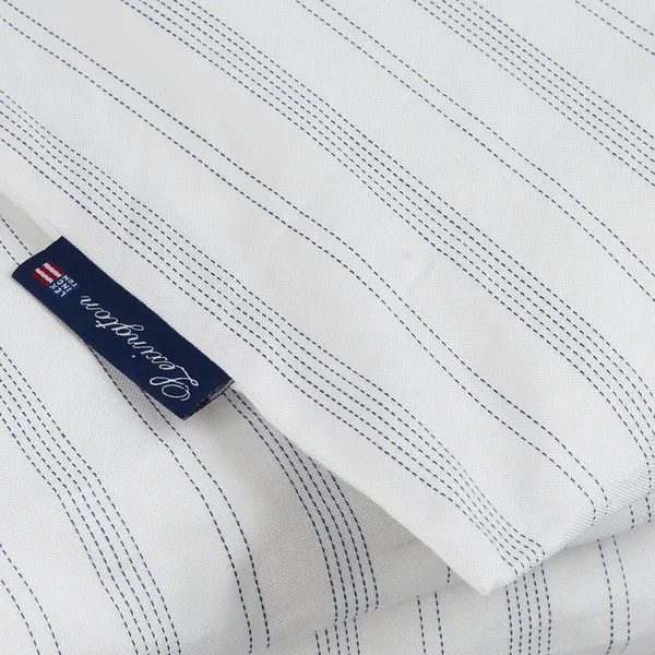Striped Lyocell/Cotton Sengesæt 220x220 cm Hvidt/Støvet Blå