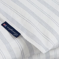 Striped Lyocell/Cotton Sengesæt 220x220 cm Hvidt/Støvet Blå