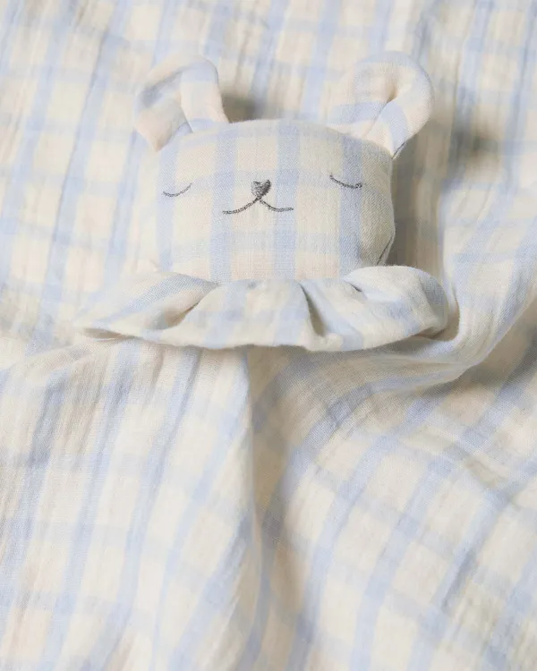 Gingham Sky Blue Muslin Koseteppe Bjørn