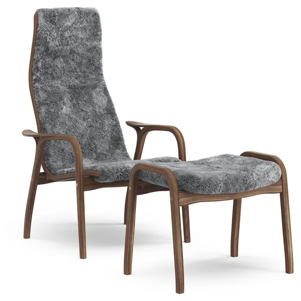 Lamino Fåtölj Med Fotpall Naturlackerad Valnöt / Fårskinn Scandinavian Grey