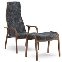 Lamino Fåtölj Med Fotpall Naturlackerad Valnöt / Fårskinn Charcoal