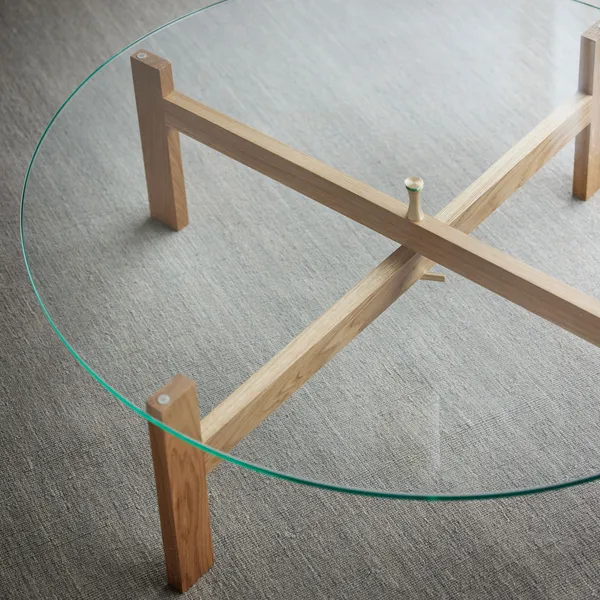 Round Soffbord Ek / Glas Ø88 cm
