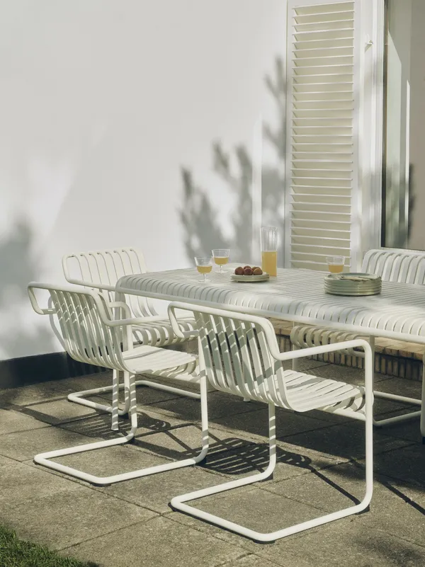 Palissade Cantilever Armchair Cream white powder coated steel