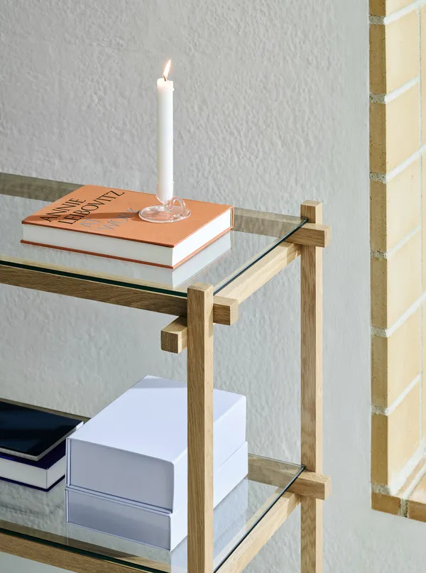 Woody Shelving 2.0 Column Low Soaped Oak / Clear Glass