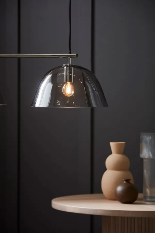 Wendo 70 Taklampe Nikkel/Røykfarget Glass