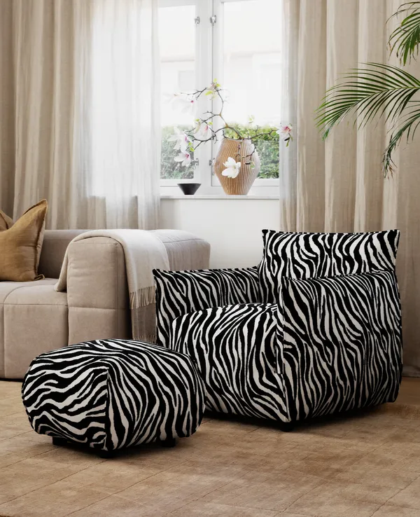 Le Petite Puff Zebra Sort / Hvit