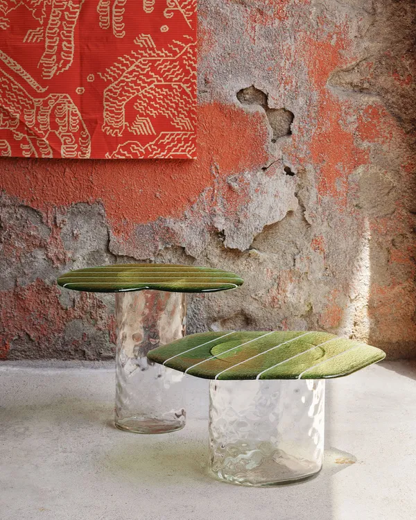 Striche Side Table Mint Green / Transparent