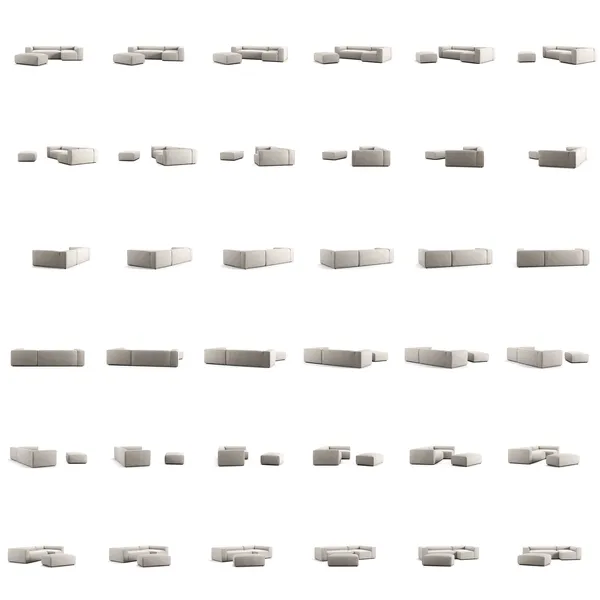 Grand 4-Seter Sofa Divan Høyre åpent endestykke med Fotskammel Moon White